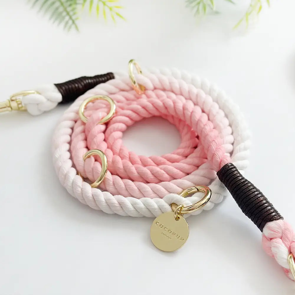 Guinzaglio a corda con doppio moschettone - baby pink