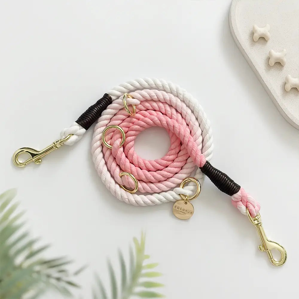 Guinzaglio a corda con doppio moschettone - baby pink